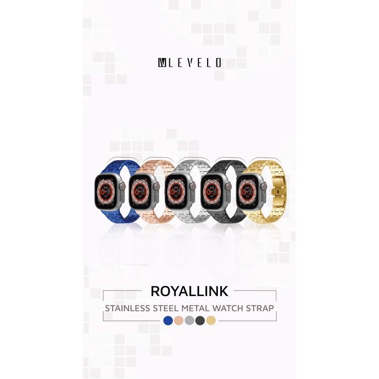 Levelo Royal Link Stainless Steel Watch Strap with Adjustment Tool for Apple Watch 49/45mm, Compatible with SE, Series 8, 7, 6, 5 & 4, Hypoallergenic Material - Gold