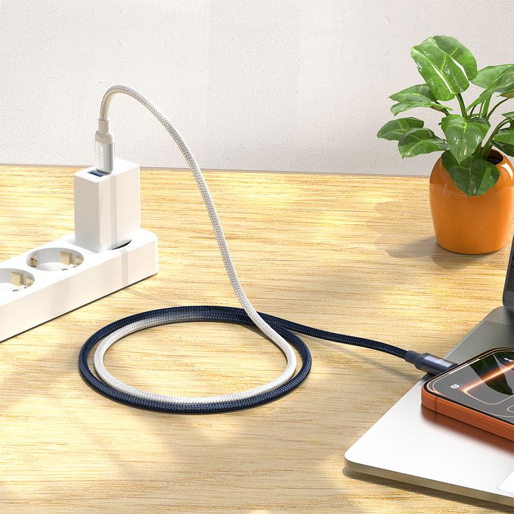 Green Lion Duo Color Braided USB-C to USB-C Cable with 480Mbps Data Transfer Speed, 1m Cable Length, Laptop Compatible, Charge & Sync, Aluminum Alloy Shell Connector, Two-Tone Gradient Design - Blue