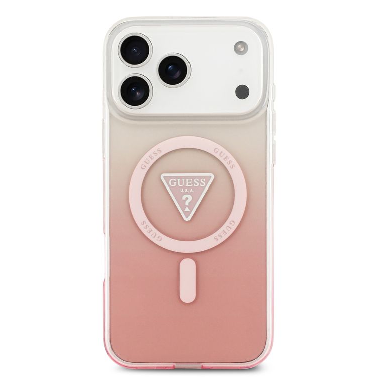 Guess MagSafe IML Gradient Case with Printed Triangle Logo for iPhone 17 Pro, Slim Profile, Drop Protection, Lightweight Design, Comfortable Grip, Sustainable Packaging, Easy Snap-On - Pink