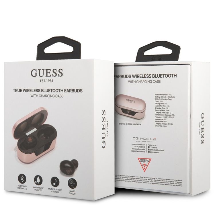 CG MOBILE Guess GUTWST31EP TWS Digital Earbuds BT5 Classic Logo, Universal, Waterproof - Pink