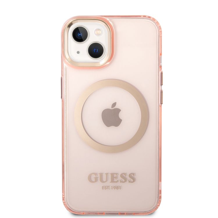 Guess Magsafe Case With Translucent Gold Outline - iPhone 14 - Pink