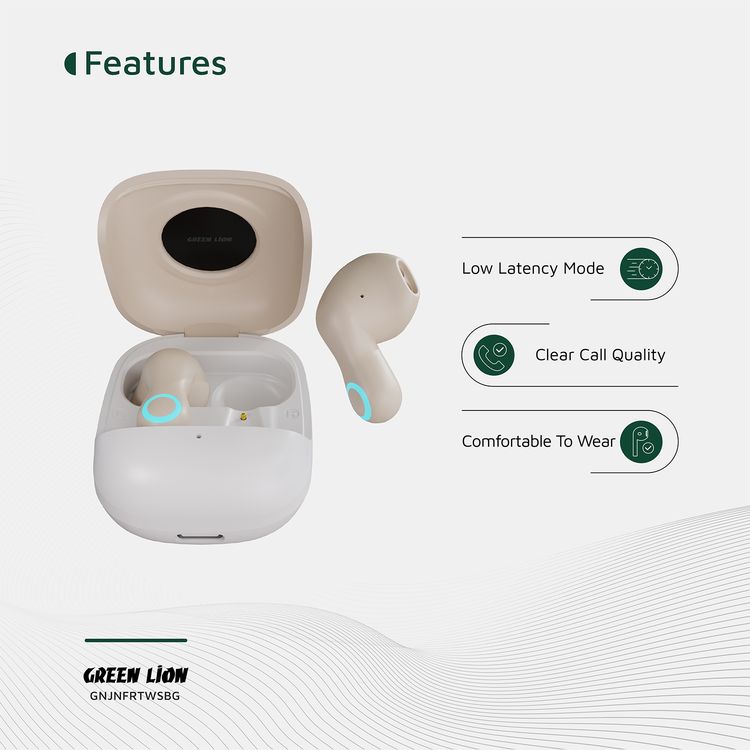 Green Lion Jenifer True Wireless Earbuds TWS, Touch Control, Voice Assistant, Breathing Lights, Clear Call Quality - Beige