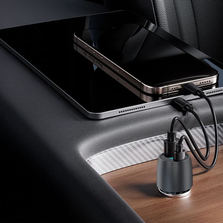 Powerology Velox 83W Dual-Port Car Charger with Ultra-Fast Charging, 83W Total Output, Powerful Laptop Charging, Multi-Protection Safety System - Black