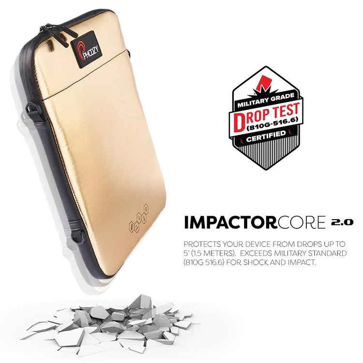 Phoozy Thermal Laptop/Tablet Case Capsule, Prevents Overheating & Freezing, Floating Case Bag, Adjustable Shoulder Strap with Laptop / Tablet (13") Gold