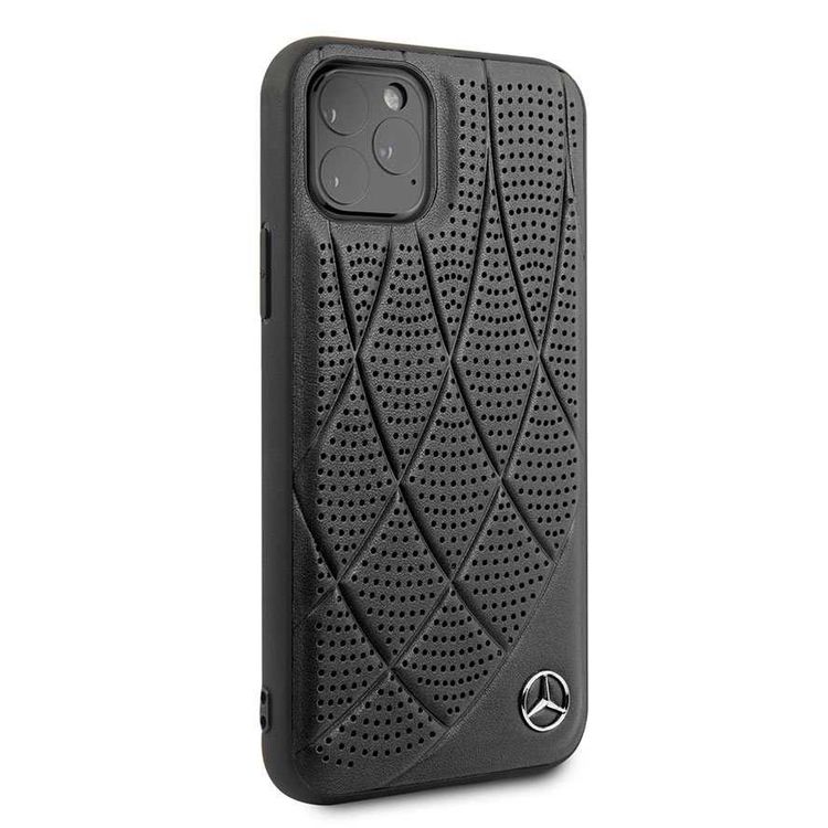 Mercedes-Benz Hard Case Quilted Perforated Genuine Leather For iPhone 11 Pro - Black