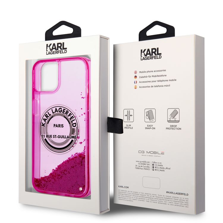 Karl Lagerfeld Liquid Glitter Case Silicone Round RSG Logo Ultra-Thin iPhone 14 Compatibility - Pink