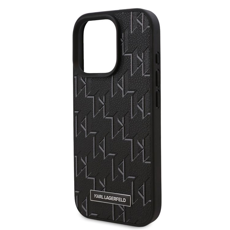 Karl Lagerfeld PU Hard Case for iPhone 16 Pro Max with Karl Lagerfeld Hot Stamp, Slim Profile, Lightweight, Sustainable Packaging, Comfortable Grip, Easy Snap-on  - Black