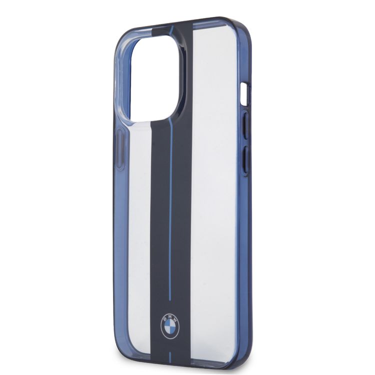CG MOBILE BMW PC Transparent Hard Case with Navy Middle Stripe & Light Blue Line with Navy Edges Compatible for iPhone 13 Pro Max (6.7")