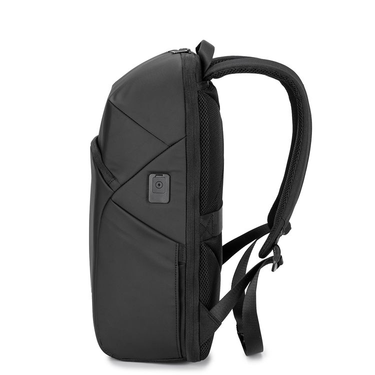 Porodo Lifestyle Water-Resistant PU Backpack with Trolley Sleeve Design, Space-Saving Compression, Dual Padded Laptop Slots, Type-C Charging Port - Black 