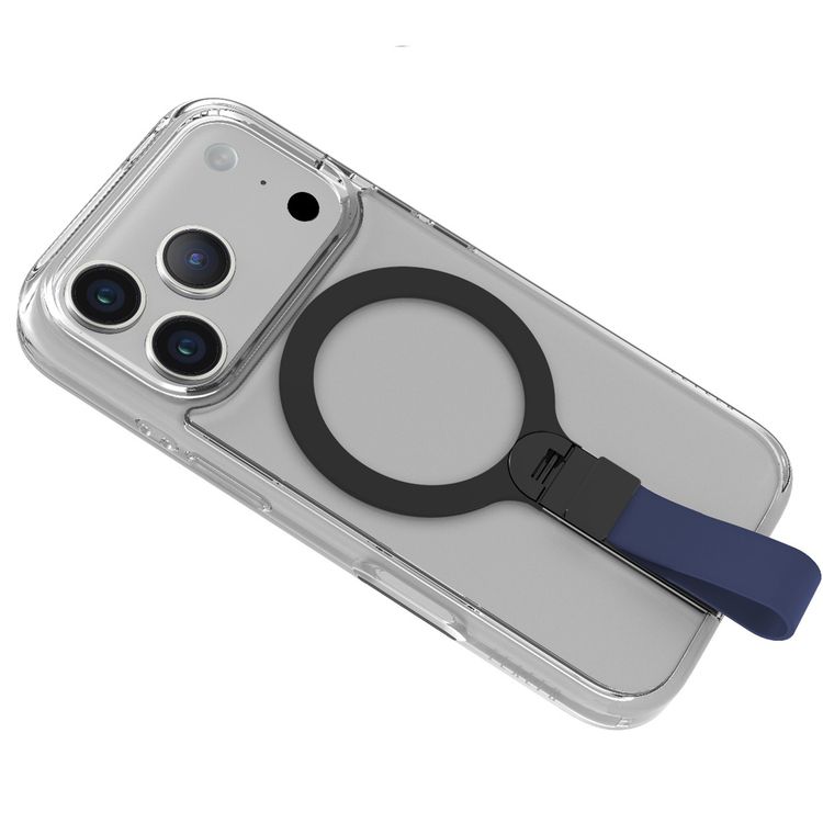 Levelo Spira MagSafe Clear Grip Case for iPhone 17 Pro, Strong Magnets, Horizontal & Vertical Viewing, Shock-Resistant Bumper, Anti-Scratch, 360° Rotating Metal Kickstand - Midnight Blue