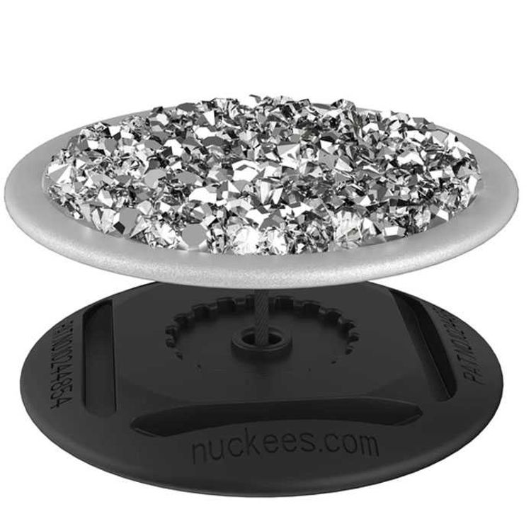 Nuckees Diamond Cluster Stand & Grip w/ Snug-hug Technology Compatible for Smartphones - Reusable & Magnetic Mount Friendly Kickstand - 360° Viewing - 4-way Locking Stand - Silver