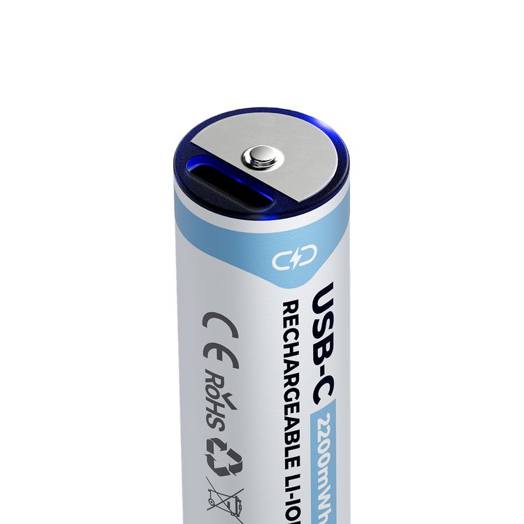 Powerology Rechargeable Lithium-ion AA Battery with 1460mAh Battery Capacity, 1.5V Operating Voltage, Type-C Port, Over 1000 Life Cycles, 2200mWh Battery Power - White