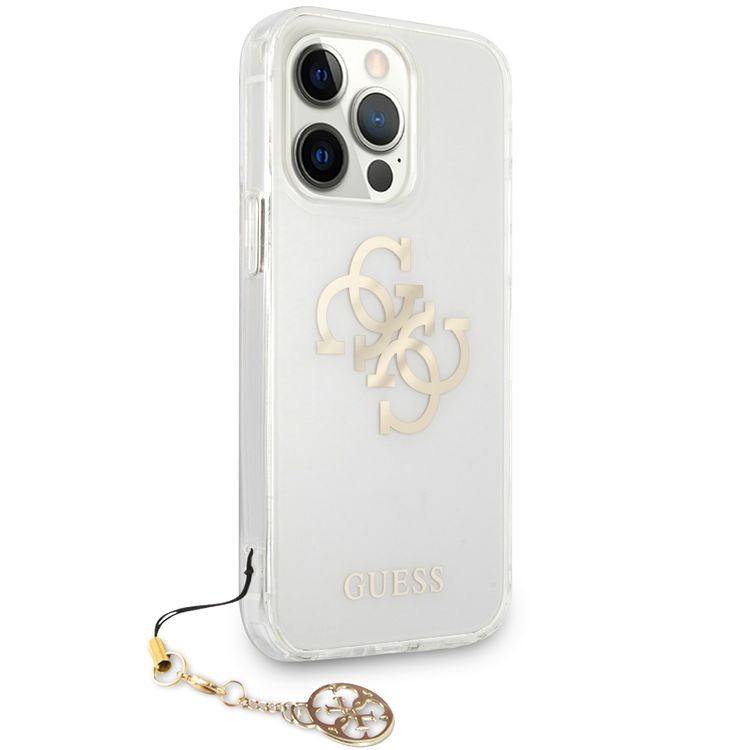 CG MOBILE Guess PC/TPU Case Transparent 4G Electroplated Logo with Elegant Charm Compatible for iPhone 13 Pro (6.1") Anti-Scratch, Easy Access to All Ports