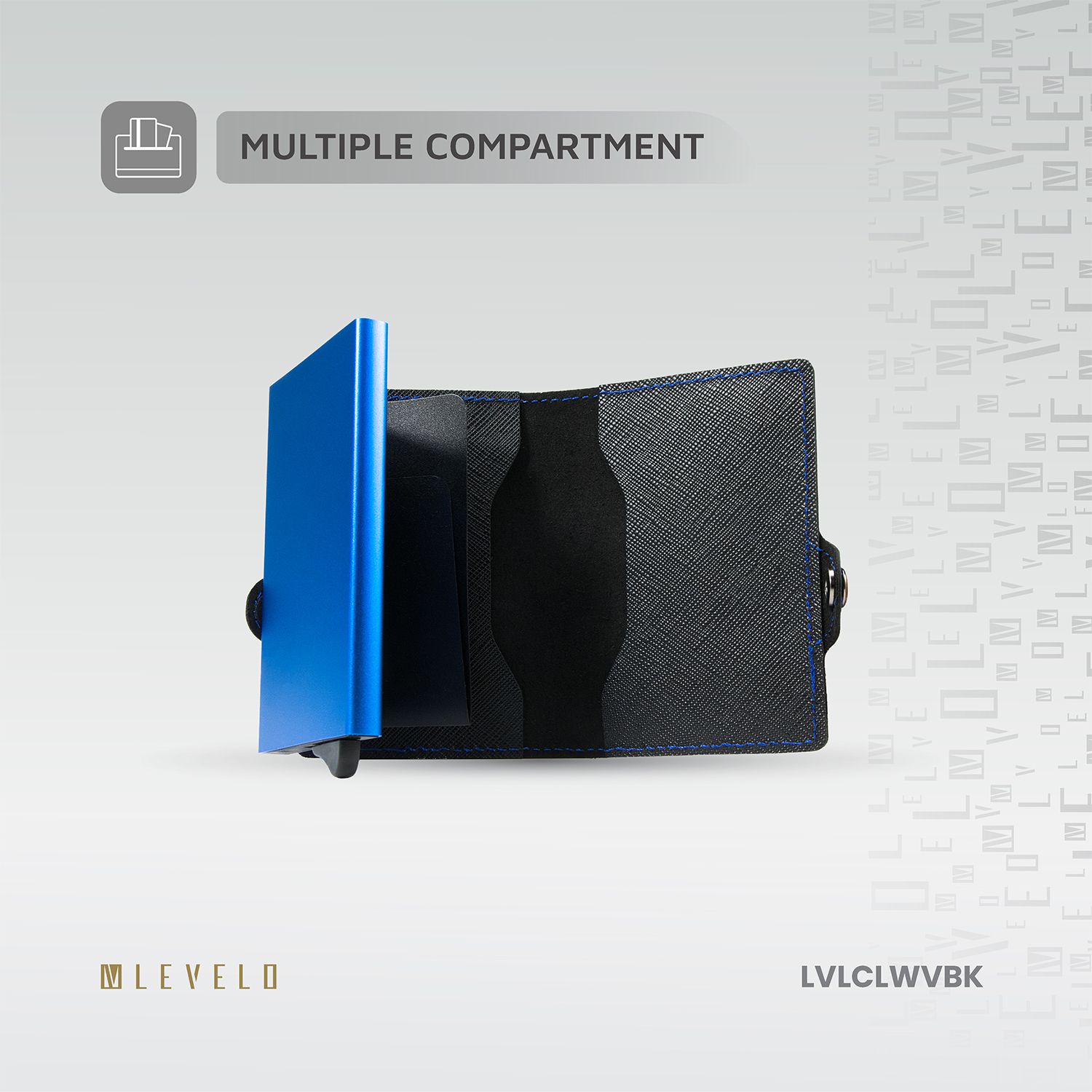 Levelo Cache Genuine Leather Wallet, Lightweight & Compact Design, Rfid Protection, 8 Card Slots, Money Clip, Coin Slot - Black