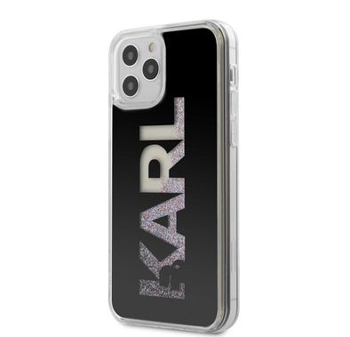 CG Mobile Karl Lagerfeld Liquid Glitter Case Mirror with Multicolor Glitter for Apple iPhone 12 / 12 Pro (6.1") Suitable with Wireless Chargers Officially Licensed - Black