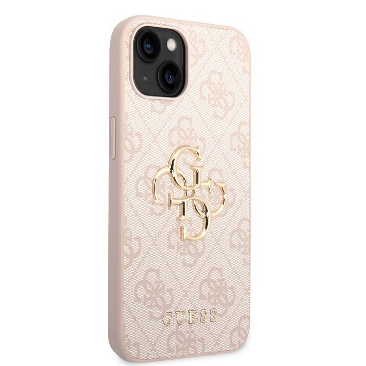 Guess PU Leather 4G Classic and Stylish Case with Big Metal Logo iPhone 14 Compatibility - Pink