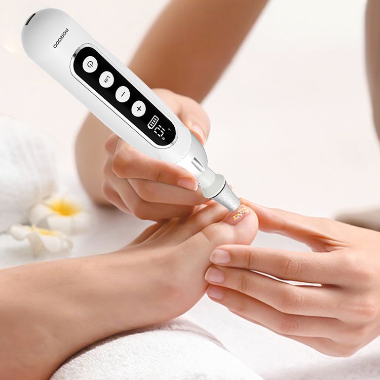 Porodo 8-IN-1  Rechargeable Electric Nail Drill with Forward & Reverse Rotation, Manicure and Pedicure, Built-in LED Light, Remove Calluses & Dead Skin, 3 Hours Working Time  - White