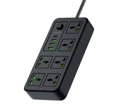 Porodo Blue 6 AC Universal Sockets Power Strip with Type-...