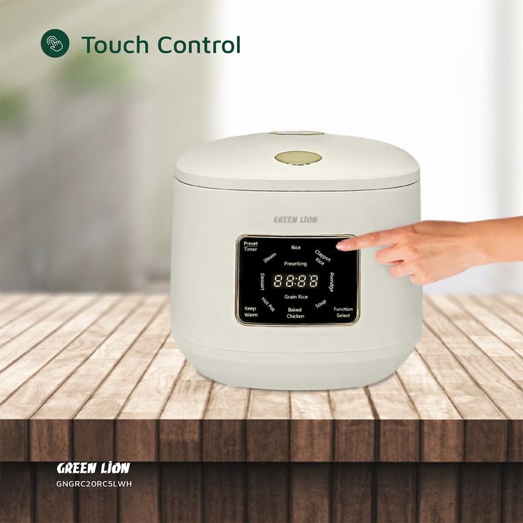Green Lion GRC-20 Digital Rice Cooker, Keep Warm Mode, Touch Control, Easy To Clean, Exhaust Vent, Preset Timer, 8 Cooking Modes : Dessert, Grain Rice,Soup, Porridge, Baked Chicken, Claypot Rice, Hot Pot, RiceSteam - White 