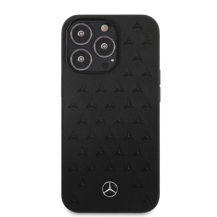 CG MOBILE Mercedes Benz Genuine Leather Hard Case Quilted Stars Pattern Metal Star Logo Compatible for iPhone 13 Pro Max (6.7") Easy Access to All Ports, Anti-Scratch, Shock Absorption Back Cover Suitable with Wireless Charging Officially Licensed
