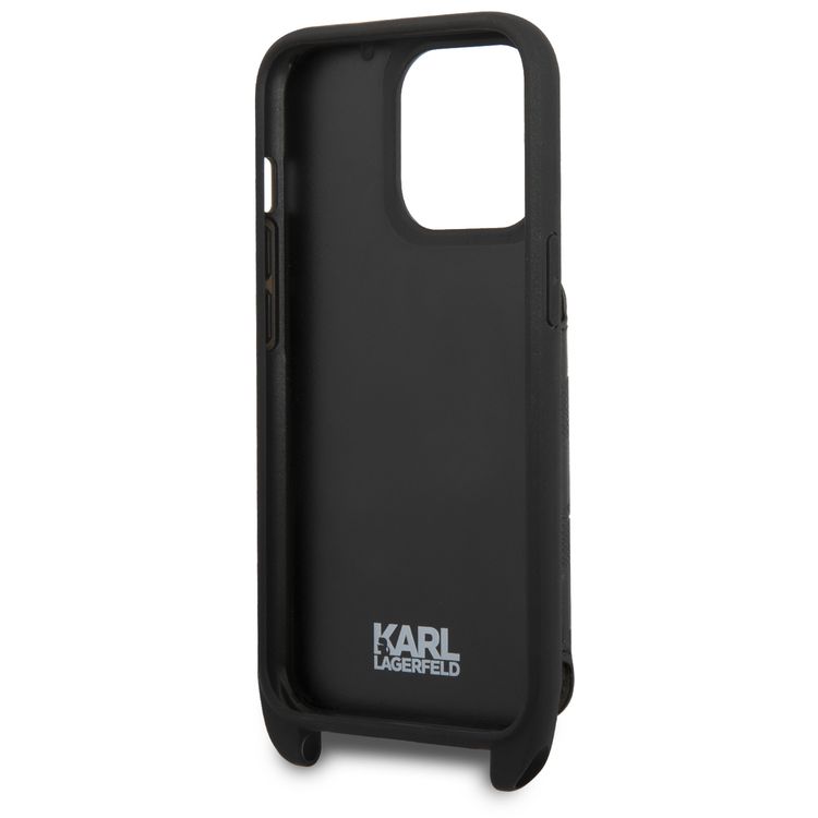 Karl Lagerfeld HC Monogram Case with Card Holder & Ikonik Patch Logo, Compatible with iPhone 13 Pro Max - Black