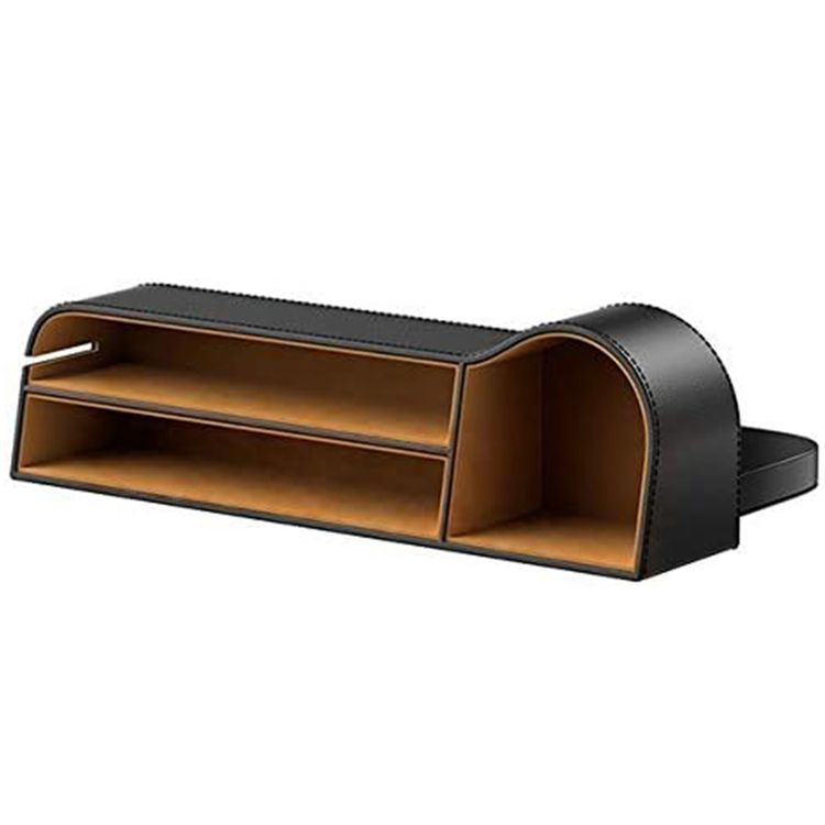 Baseus Elegant Car Storage Box with 3 Compartments, Built-in Cup Holder, Dedicated Slot for Cables, Faux Leather with Flannel Lining, Polished Finish - Black / Brown 