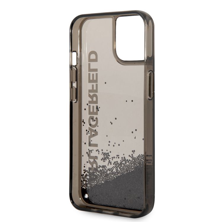 Karl Lagerfeld Liquid Glitter Elong Silicone Case Protector Compatible with iPhone 14 - Black