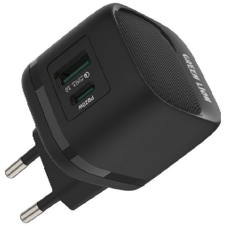 Green Lion PD20W+QC Wall Charger With USB-C To USB-C Cable 1M EU, Charging Protection - Black