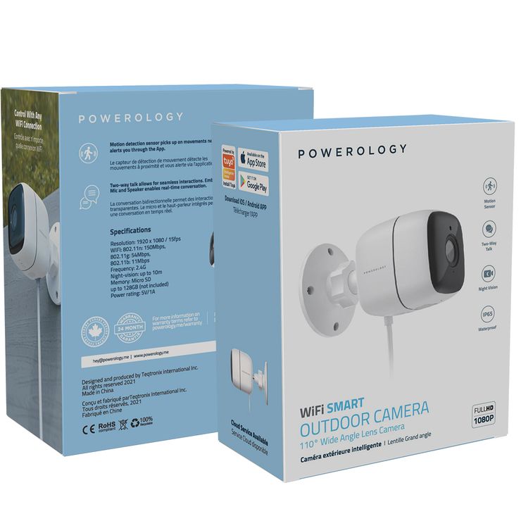 Powerology Security Outdoor Camera  with 110° Wide-Angle Lens, Full HD 1080P Resolution, Up to 10m Night vision, Two-Way Talk, Motion Sensor - White