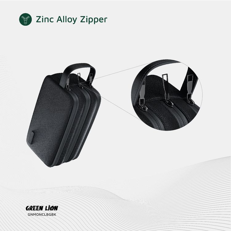 Green Lion Monarch Clutch Bag, 3 Compartments, Mesh Pockets, Sturdy Handle, Microfiber Interior, Water-Resistant PU Leather Exterior, Zinc Alloy Zipper - Black 