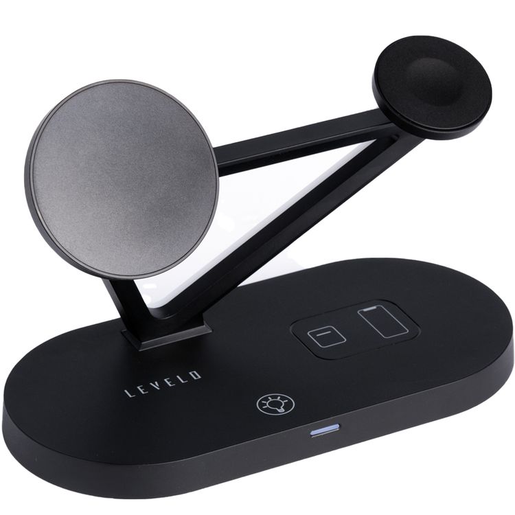 Levelo Premio 5-in-1 Wireless Charger with MagSafe Compatibility, 15W Fast Wireless Charging, Overcurrent Protection, Built-in LED Light, Automatic Object Detection - Black