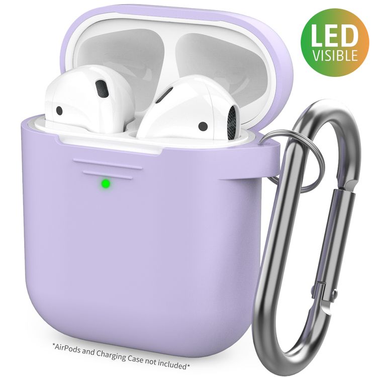 AhaStyle PT06-3_LR Premium Portable Keychain Silicone Case with Metal Carabiner, Anti-Scratch and Drop Shock Protection Cover Compatible for Airpods - Lavender Purple