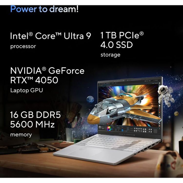 لاب توب ASUS Vivobook Pro 15 OLED - Intel Core Ultra 9-185H، ذاكرة وصول عشوائي 16 جيجابايت، 1 تيرابايت SSD، NVIDIA GeForce RTX 4050 6GB، شاشة 15.6 بوصة 3K OLED، Windows 11 Home - رمادي إيرل