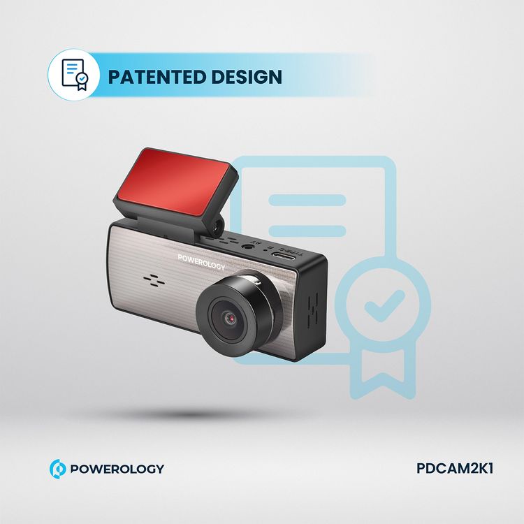 Powerology Dual Recording Dash Camera, Built-in Microphone & Speaker, 150° 4-Lane View, Collision Detection, 3.16" Wide Screen, Patented Design, Loop Recording, Parking Monitor, Type-C Charging Port, MP4 Video Format & JPG Photo Format - Black