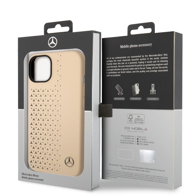 Mercedes-Benz Genuine Leather Case with Star Pattern iPhone 14 - Beige