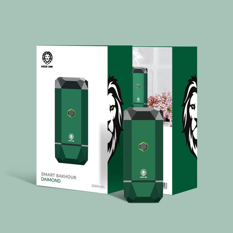 Green Lion Diamond Smart Bakhour, USB Rechargeability, Silent Burner - Green