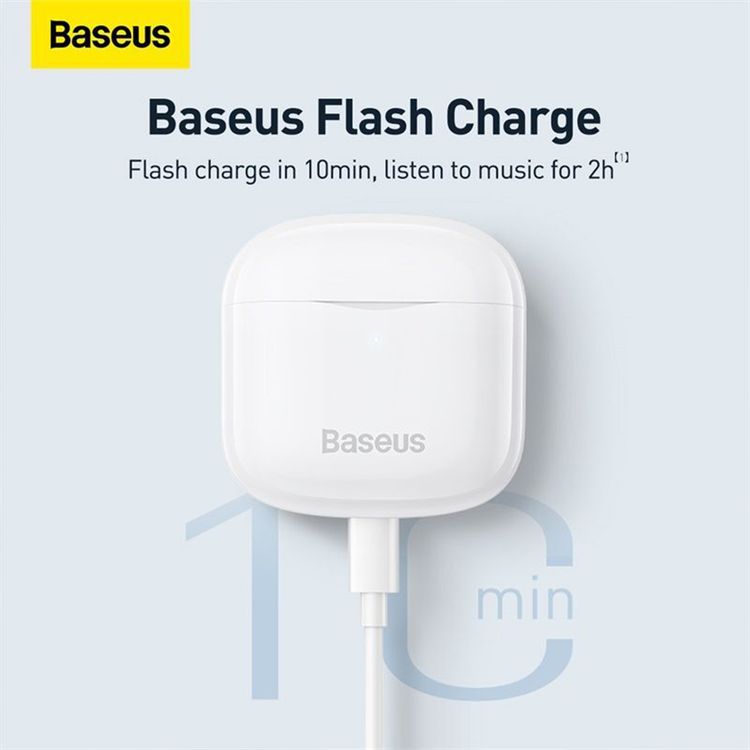 Baseus Bowie E3 True Wireless Earphones, Touch Control, Fast Response, About 1 Hour Charging Time, About 5 Hours Music Time, 10 m Communication Distance - White