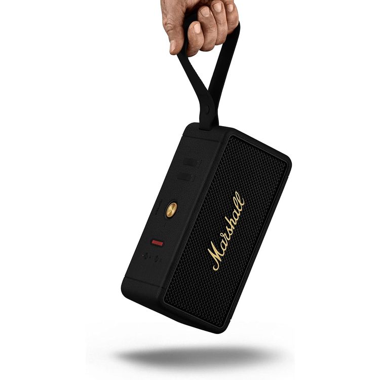 Marshall Middleton Portable Wireless Bluetooth Speaker, 20 Hours Playing Time, Bluetooth 5.1, Bluetooth Range 10m, 4.5 Hours Charging Time, AUX, Multi Host, True Stereophonic - Black / Brass