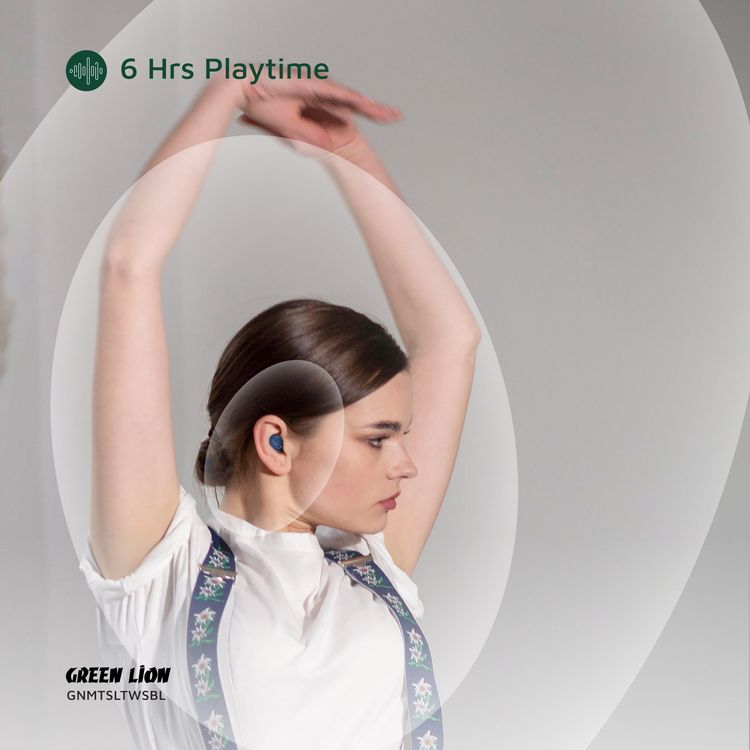 Green Lion Mittersill True Wireless Earbuds with ENC, Up to 6 Hours Playtime, IPX5 Waterproof Resistance Level, Bluetooth Version 5.4, Up to 10m Transmission Range, Type-C Charging Port, Dual-Microphone, Strap Included - Blue