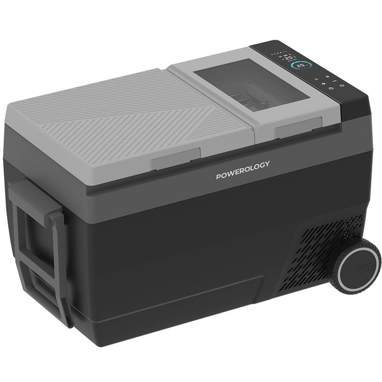 Powerology Portable Outdoor Fridge & Ice Maker with 32L Capacity, -20°C to 20°C Cooling Range, 120W Rated Power, Anti-Vibration Build, LED Interior Lighting - Black