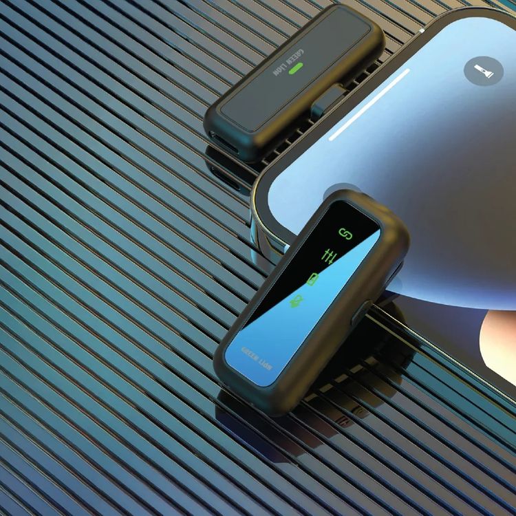 Green Lion GM-65X Microphone with Type-C Devices, ANC Noise Reduction, Omnidirectional Microphone, 1-2 Hours Charging Time, 20m Transmission Range, 6 Hours Battery Life, ABS Material, 60mAh Battery Capacity, Type-C Charging Port, Plug & Play, Digital Display - Black