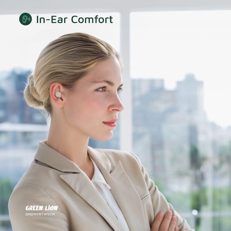 Green Lion Denver True Wireless Earbuds with IPX4 Waterproof, Voice Assistant, In-ear Comfort, Dual-Mic, Touch Control, 3 Hours Playtime - Cream