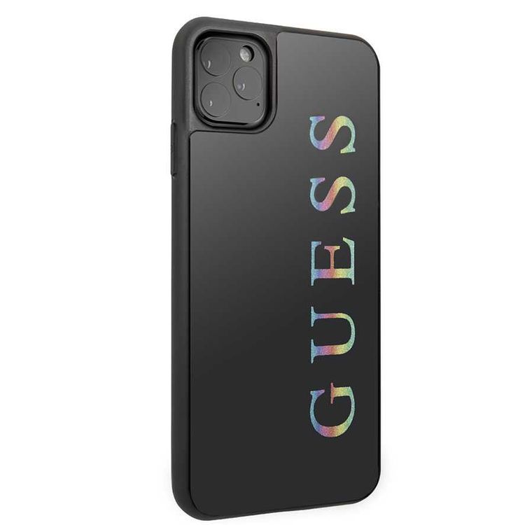 CG MOBILE Guess Multicolor Logo PC/TPU Glitter Case Compatible with iPhone 11 Pro, Soft TPU, Falls & External Impact Protection, Scratch Resistant, Officially Licensed - Black