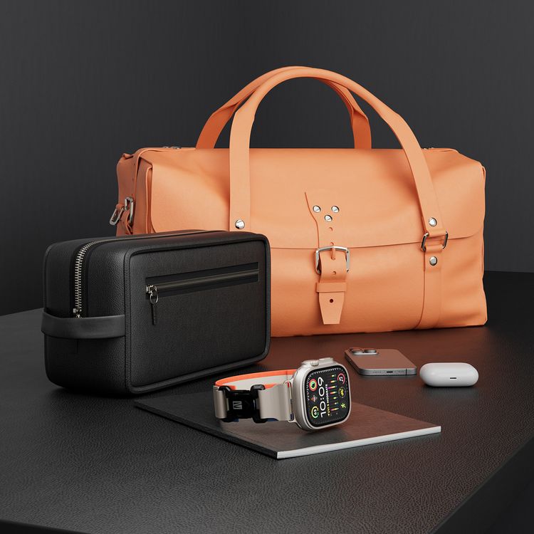 Levelo Rove Nylon Watch Strap with Magnetic Buckle, Compatible with 49/46mm Smartwatches & Apple Watch SE, Series 9, 8, 7, 6, 5, Abrasion Resistance, Hypoallergenic Material, Easy Snap-On & Quick Release Mechanism, Water-Resistant, Sweat-Resistant, 24/7 Wearability - White / Orange