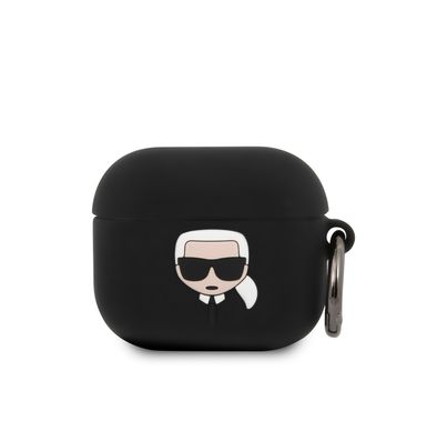 CG Mobile Karl Lagerfeld Silicone Karl`s Head Case with Ring Compatible for Apple AirPods 3, Scratch & Drop Resistant, Dustproof & Absorbing Protective Silicone Cover