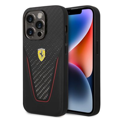 Ferrari Carbon Fiber and Leather Case Aperta  iPhone 14 Pro Max - Black