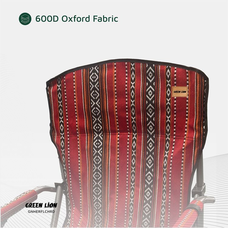 Green Lion Heritage Foldable Chair with Cup Holder, 600D Oxford Fabric, 200 kg Max Load,  High-Quality Pipe - Ethnic Red