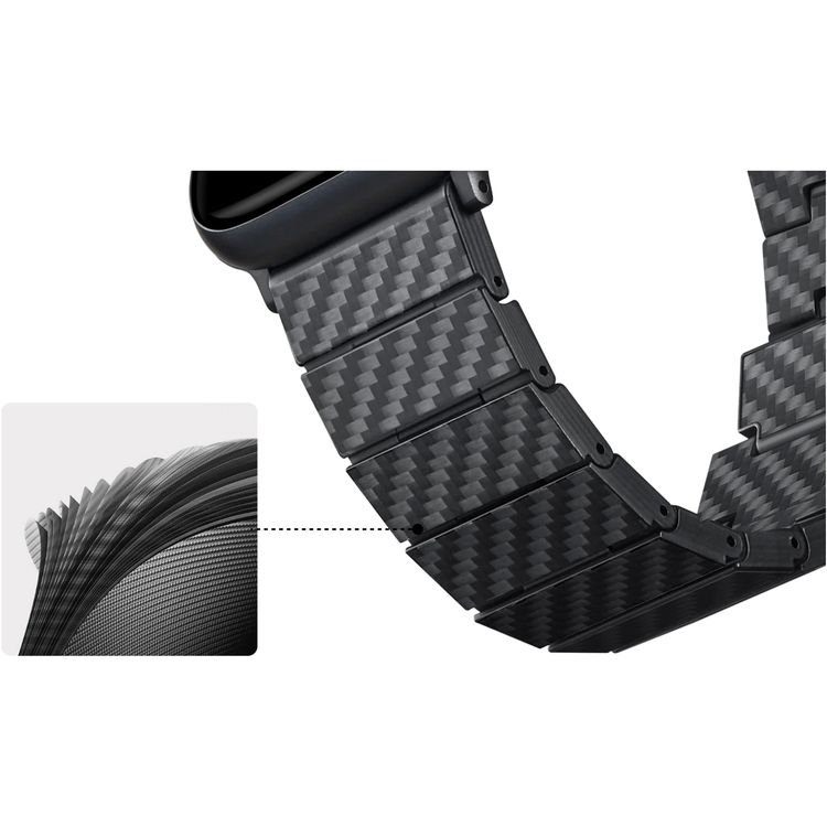 Pitaka Carbon Fiber Link Bracelet Band for Apple Watch, Retro, Lightweight, Strong and Comfortable, Customizable Sizing, Compatible with All Apple Watch Series - Black Carbon 