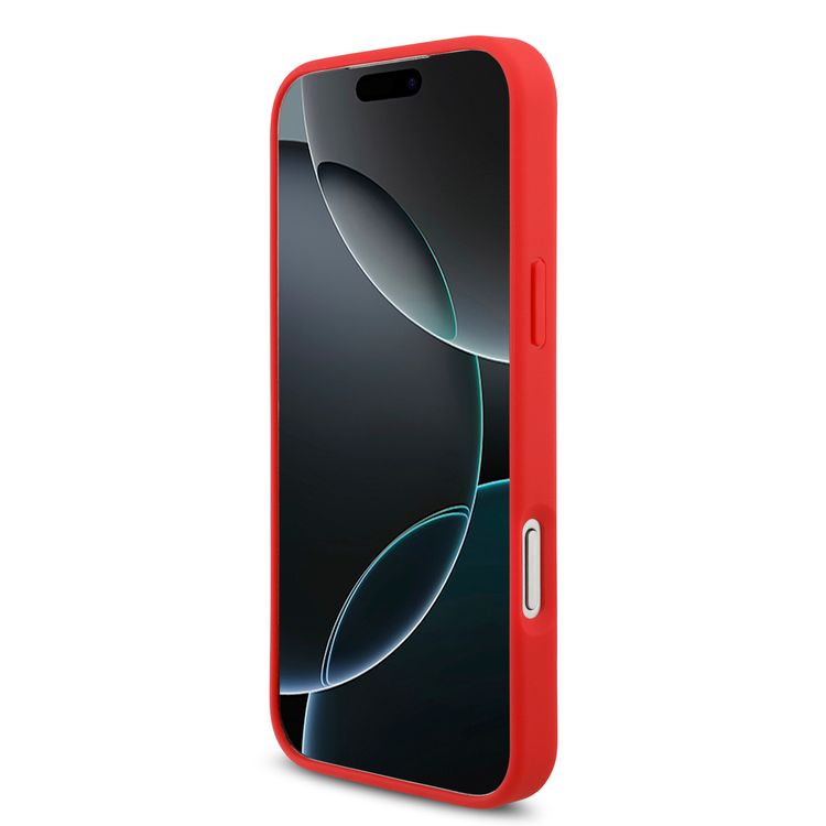 حافظة Lacoste MagSafe بجلد PU الصلب مع شعار Petit Pique الأيقوني لجهاز iPhone 17 Pro، حماية من الصدمات، تصميم نحيف، سهل التركيب، تغليف مستدام - أحمر