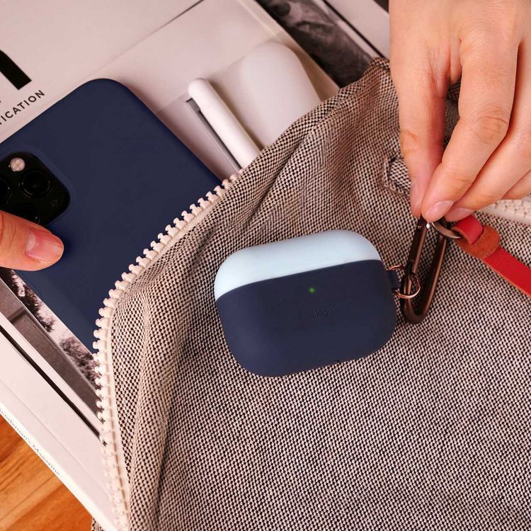 Elago Duo Hang Case for Apple Airpods Pro - Top-Pastel Blue / Nightglow Blue, Bottom-Jean Indigo